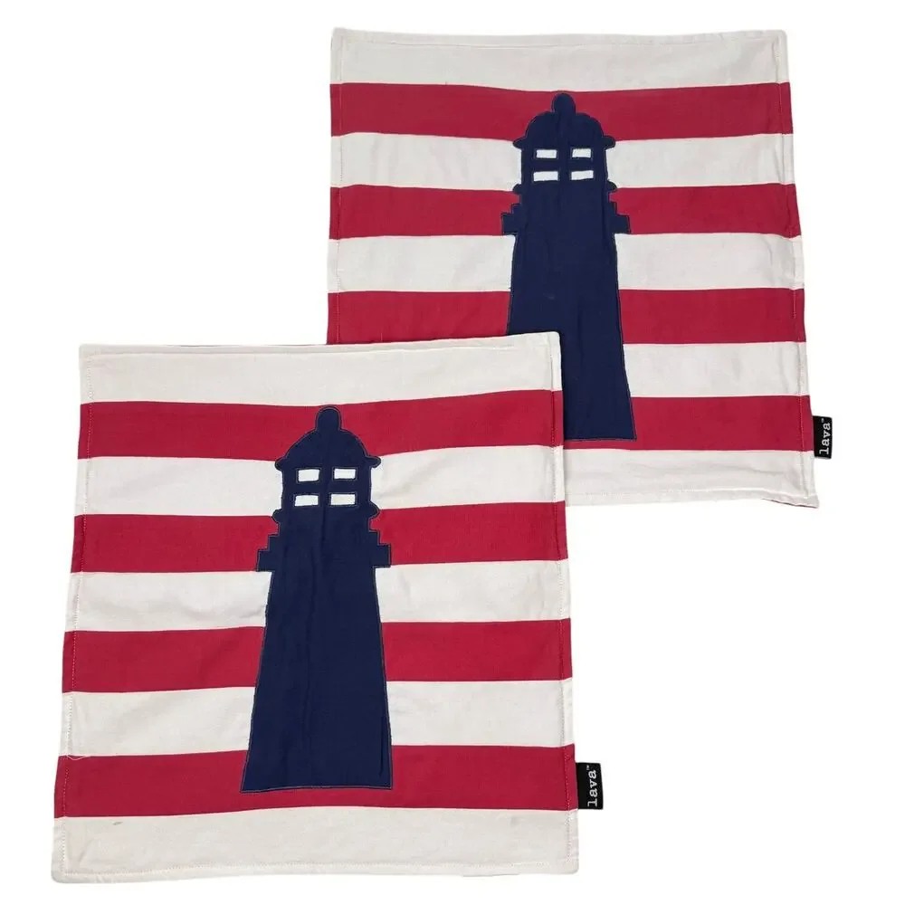 Lava Lighthouse Pillow Covers Set Nautical Coastal Americana 17.5 x 18.5
